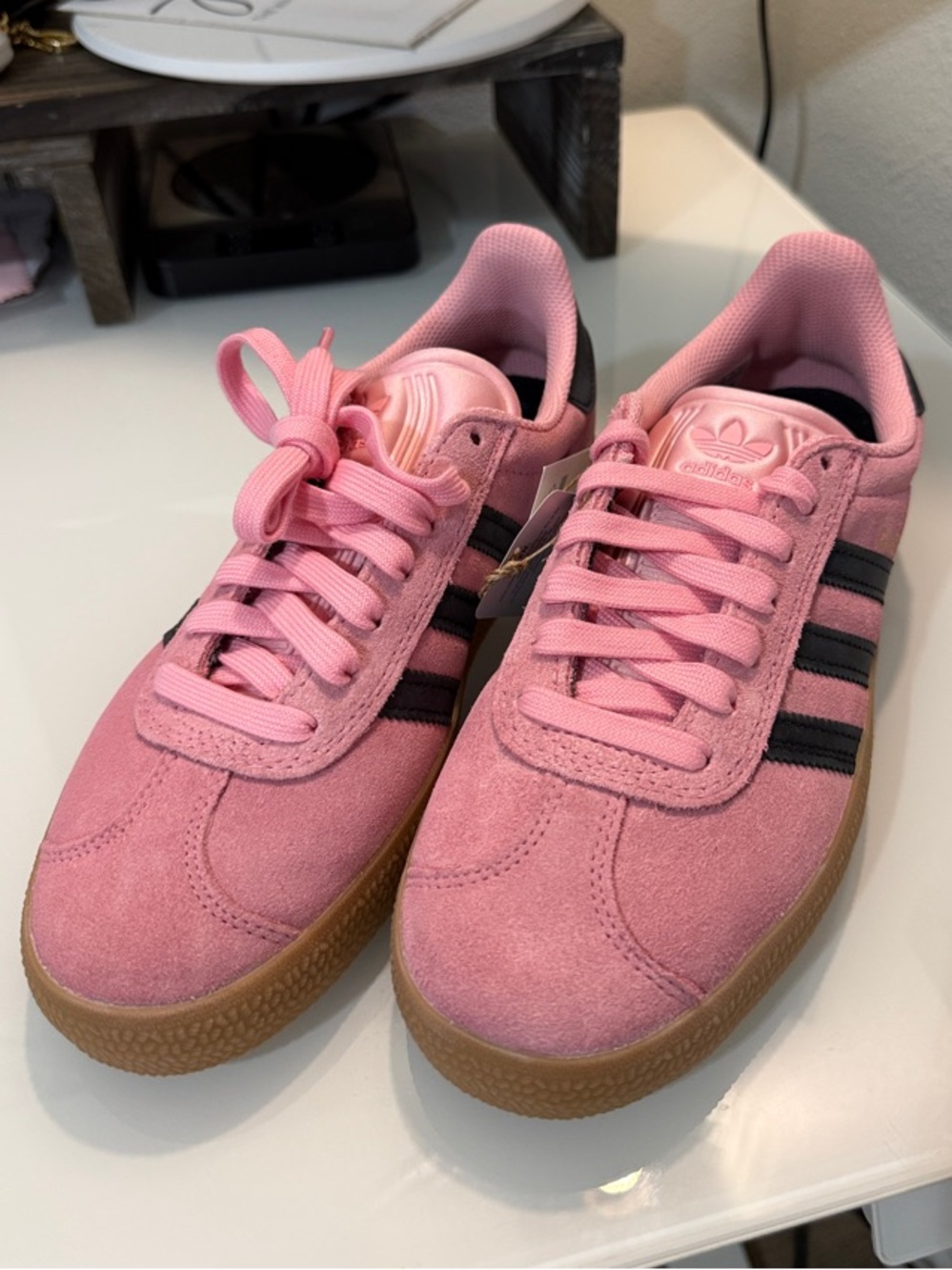 Adidas Pink Suede Gazelle ADV Sneakers with Black Stripes and Gum Sole - Picture 2 of 3
